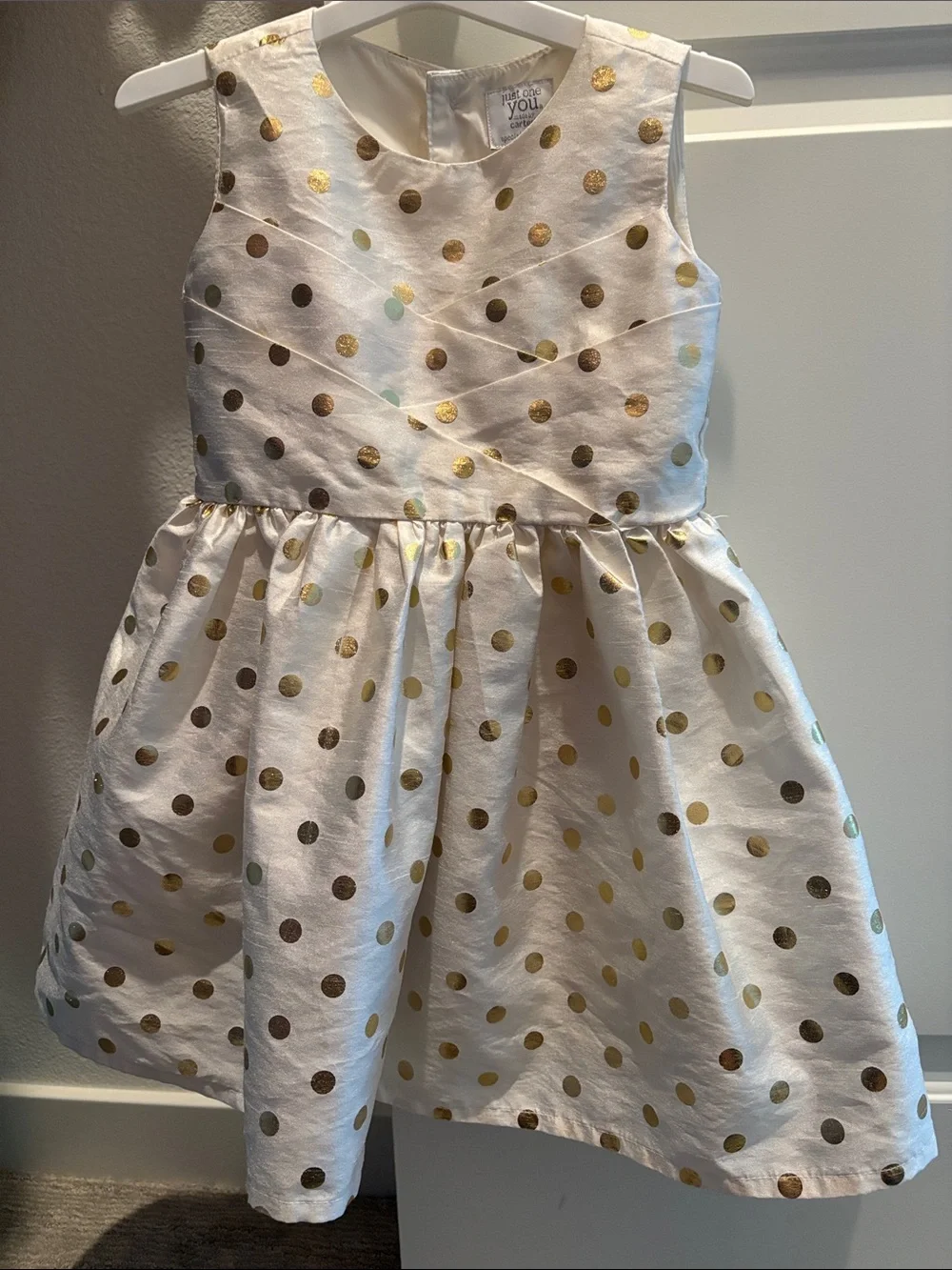 White and Gold Polka Dot Kids Dress 3T- Elegant Party Dress